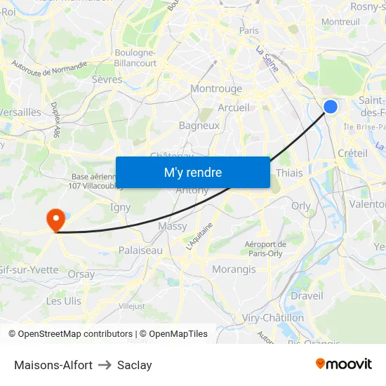 Maisons-Alfort to Saclay map