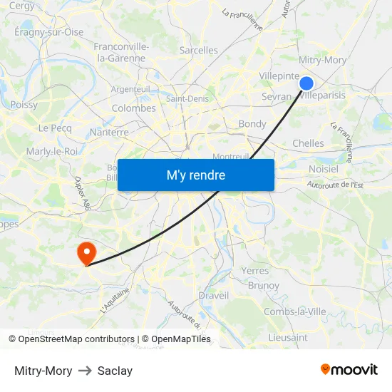 Mitry-Mory to Saclay map