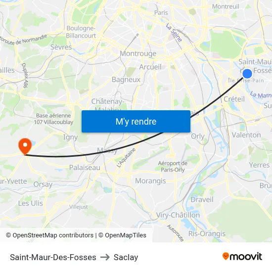 Saint-Maur-Des-Fosses to Saclay map