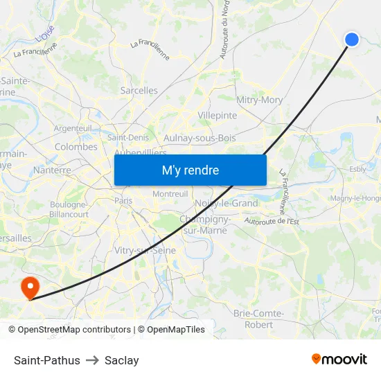 Saint-Pathus to Saclay map