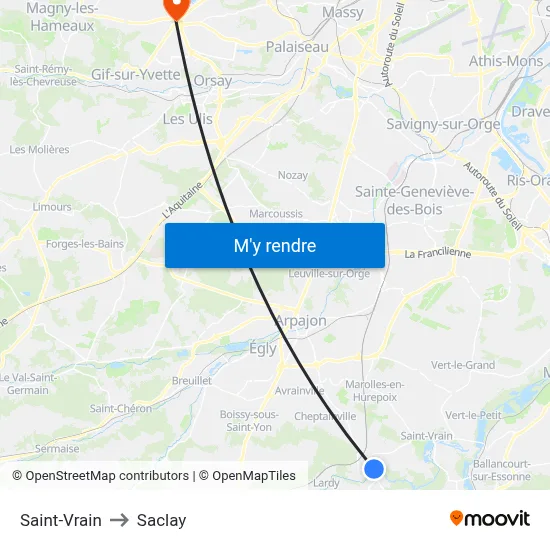 Saint-Vrain to Saclay map