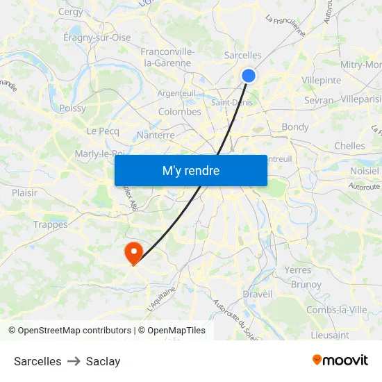 Sarcelles to Saclay map