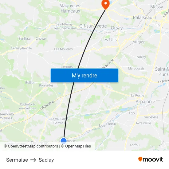 Sermaise to Saclay map