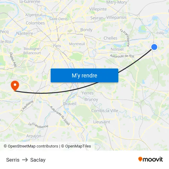 Serris to Saclay map