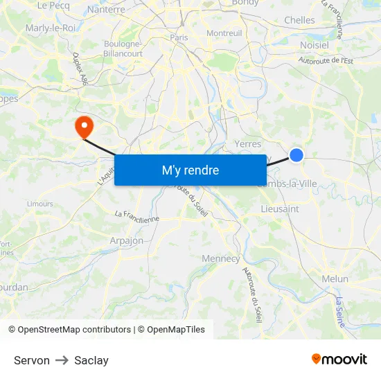 Servon to Saclay map