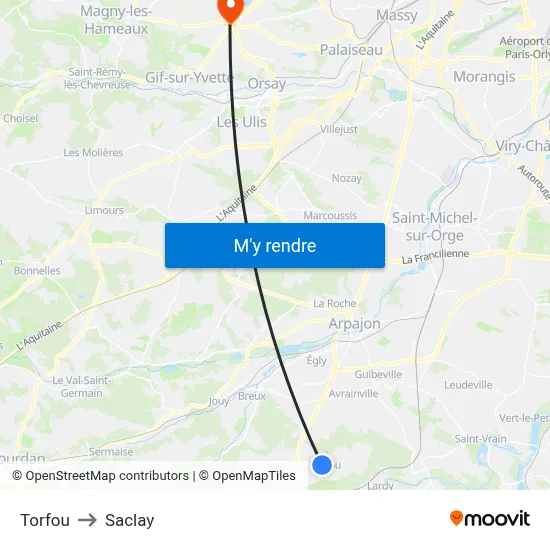 Torfou to Saclay map