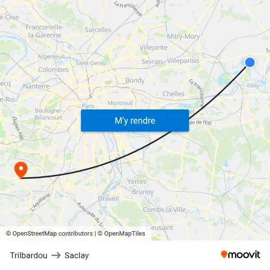 Trilbardou to Saclay map