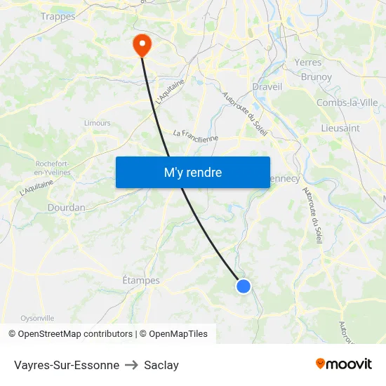 Vayres-Sur-Essonne to Saclay map
