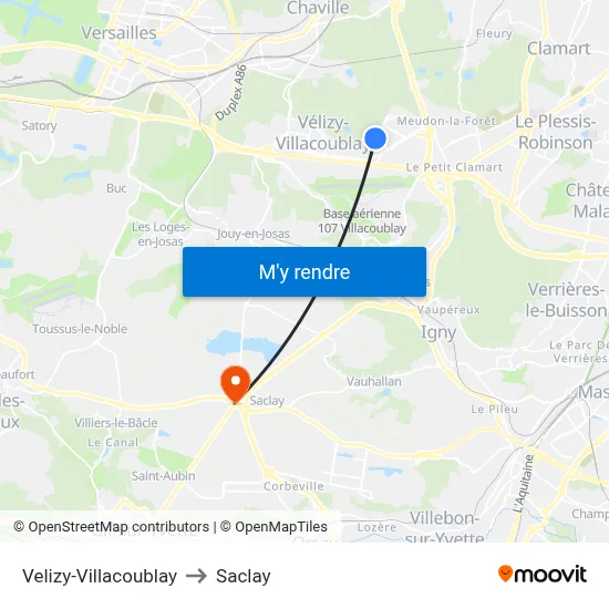 Velizy-Villacoublay to Saclay map