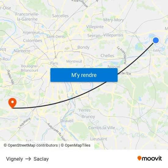 Vignely to Saclay map
