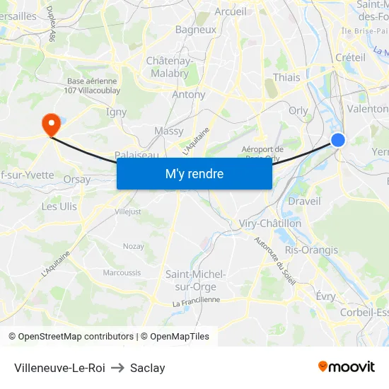 Villeneuve-Le-Roi to Saclay map