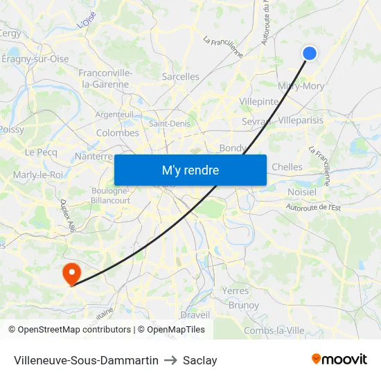 Villeneuve-Sous-Dammartin to Saclay map