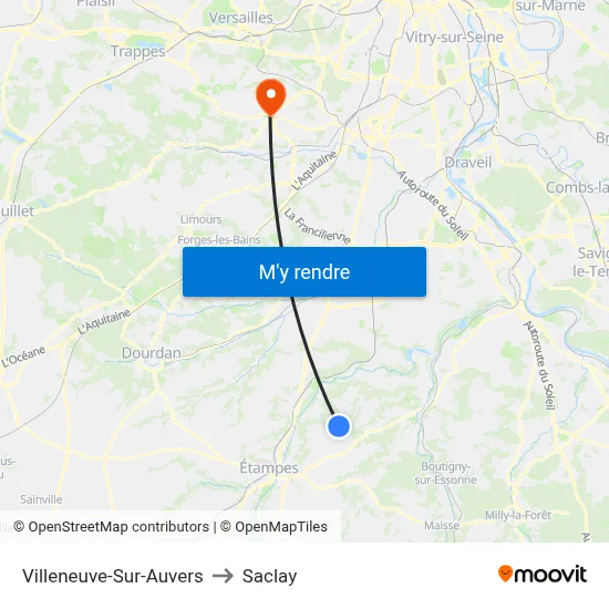 Villeneuve-Sur-Auvers to Saclay map