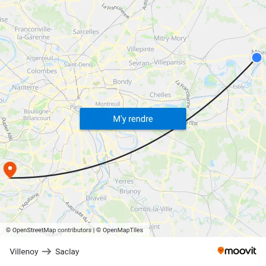 Villenoy to Saclay map
