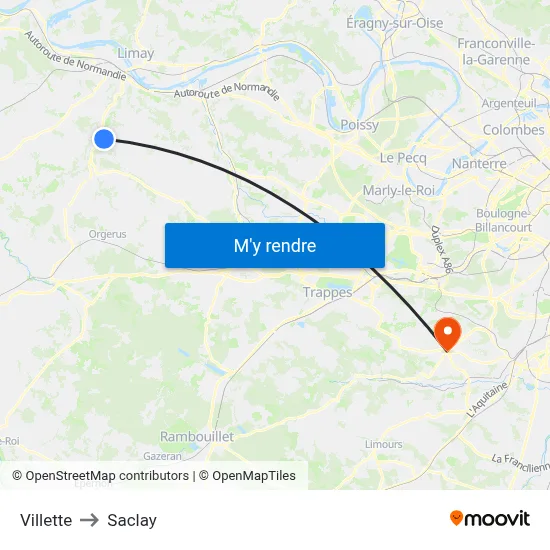 Villette to Saclay map