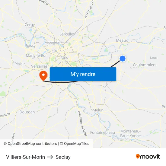 Villiers-Sur-Morin to Saclay map