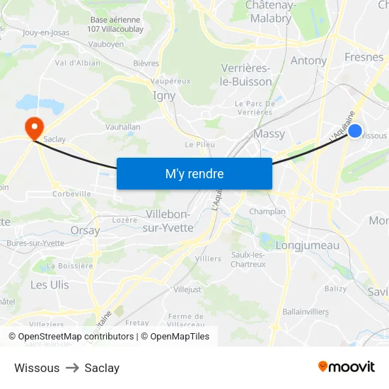 Wissous to Saclay map