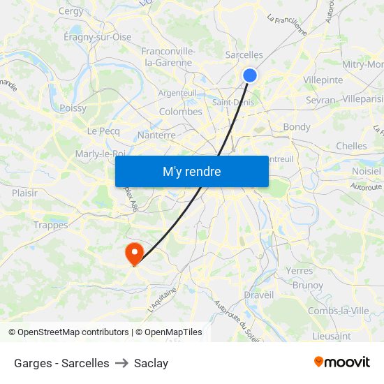 Garges - Sarcelles to Saclay map