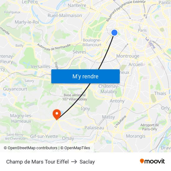 Champ de Mars Tour Eiffel to Saclay map
