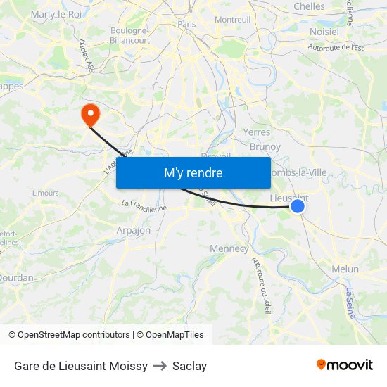 Gare de Lieusaint Moissy to Saclay map