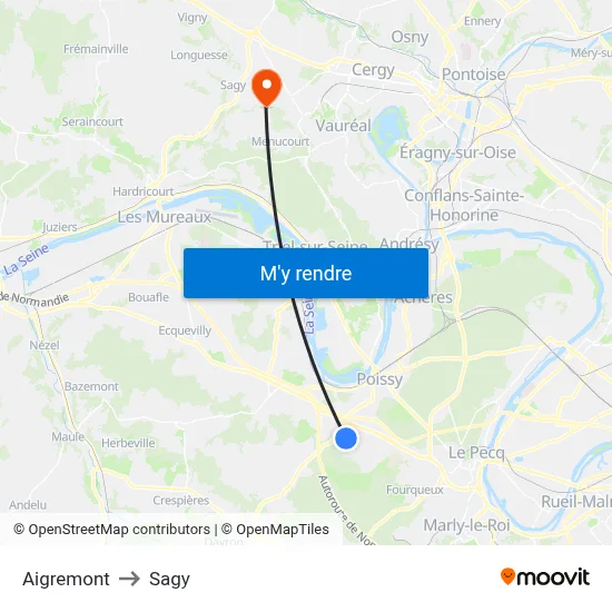 Aigremont to Sagy map