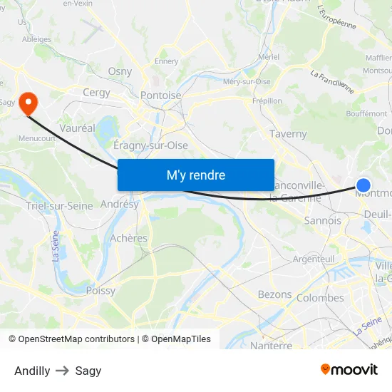 Andilly to Sagy map