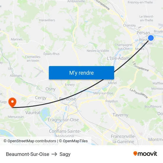 Beaumont-Sur-Oise to Sagy map