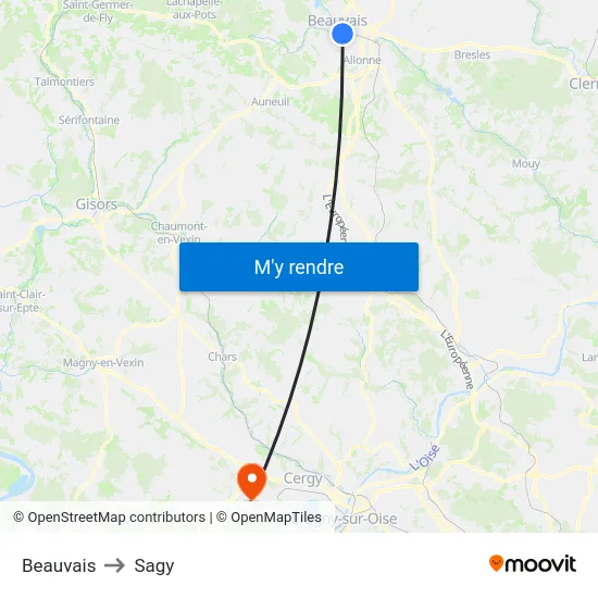 Beauvais to Sagy map