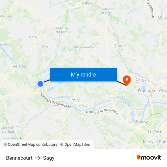 Bennecourt to Sagy map