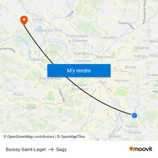 Boissy-Saint-Leger to Sagy map