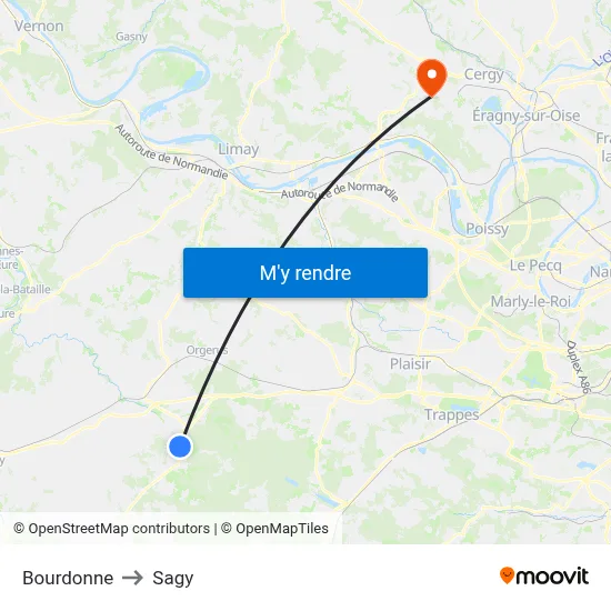 Bourdonne to Sagy map