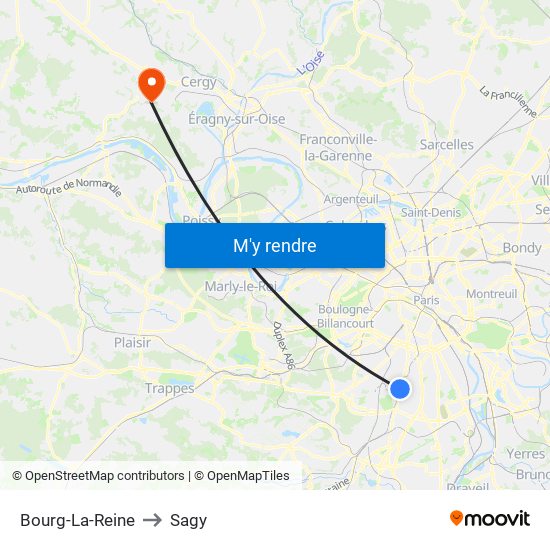 Bourg-La-Reine to Sagy map