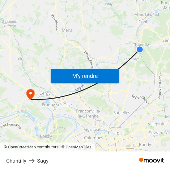 Chantilly to Sagy map