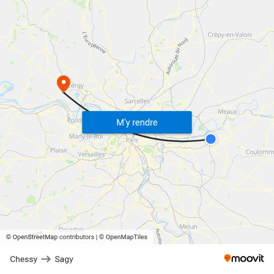Chessy to Sagy map