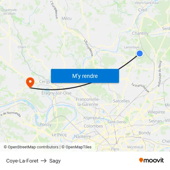 Coye-La-Foret to Sagy map