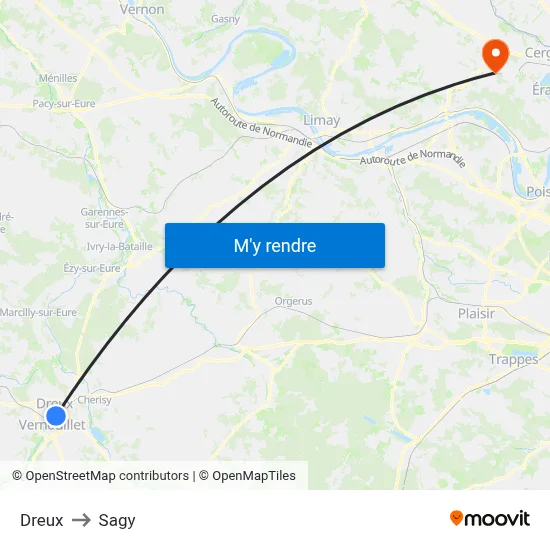 Dreux to Sagy map