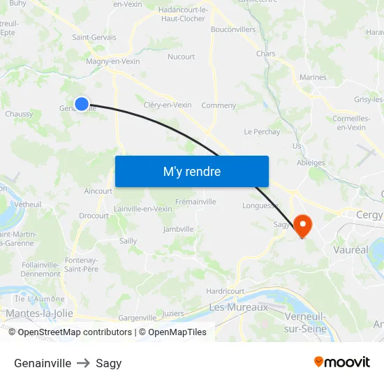 Genainville to Sagy map