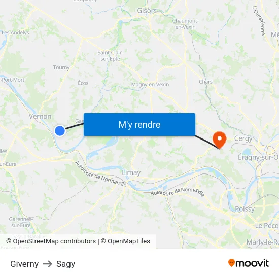 Giverny to Sagy map