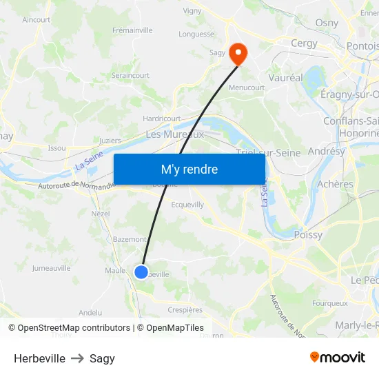 Herbeville to Sagy map