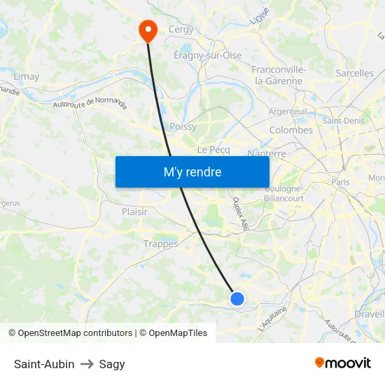 Saint-Aubin to Sagy map