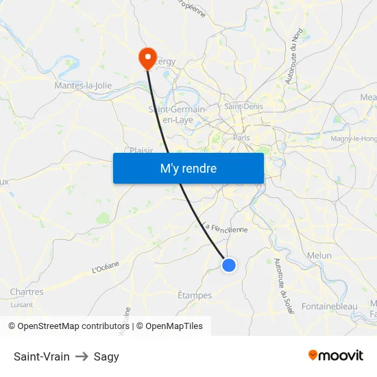 Saint-Vrain to Sagy map