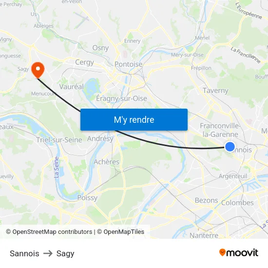 Sannois to Sagy map