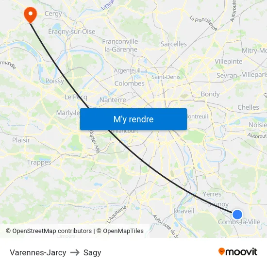 Varennes-Jarcy to Sagy map