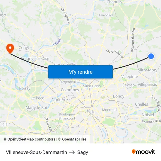 Villeneuve-Sous-Dammartin to Sagy map