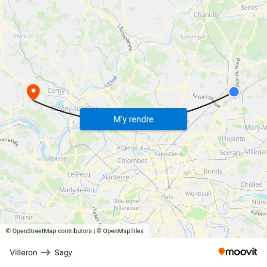 Villeron to Sagy map