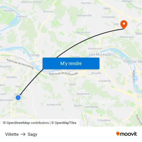 Villette to Sagy map