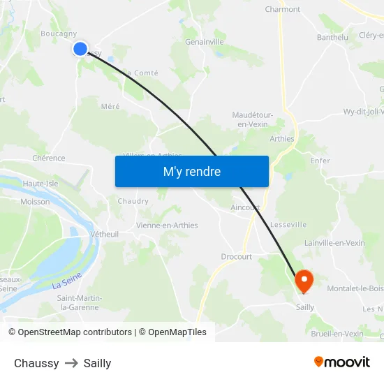 Chaussy to Sailly map