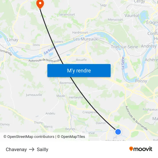 Chavenay to Sailly map