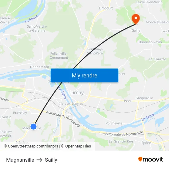 Magnanville to Sailly map