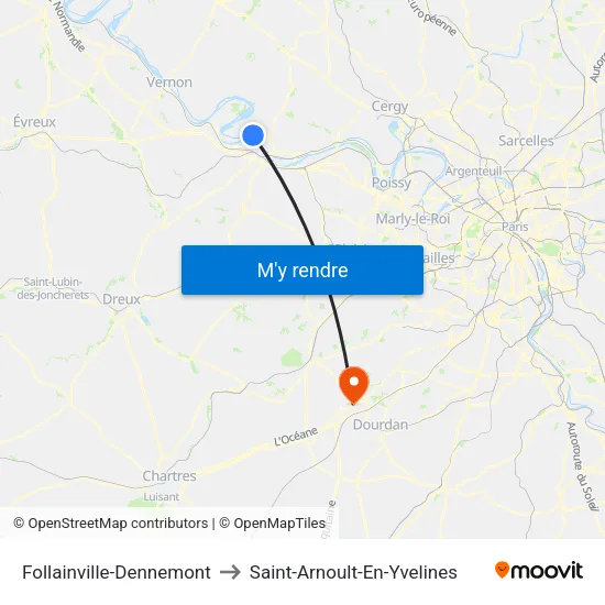 Follainville-Dennemont to Saint-Arnoult-En-Yvelines map